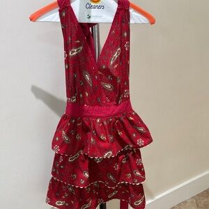 Vintage Simply Envogue Red and Gold Paisley Ruffle Apron